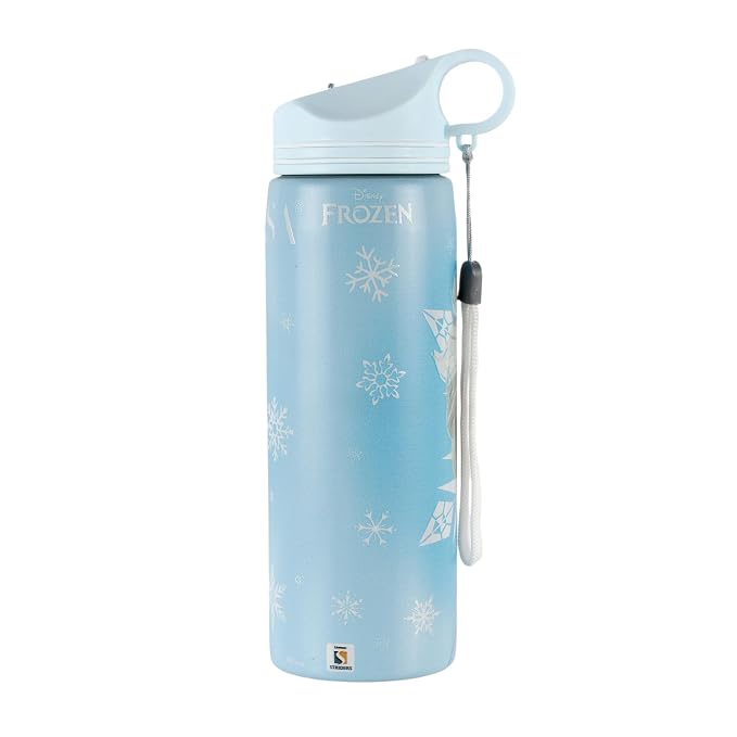 Disney Frozen Non-Insulated Steel Sipper Water Bottle – 700ml Light Blue | Princess-Themed Design | Reusable Kids School & Travel Bottle