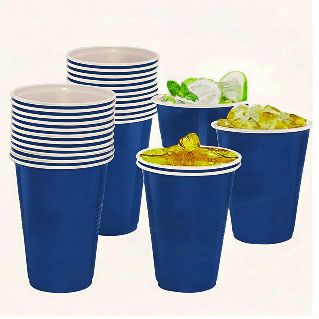 FunBlast Party Drinking Glasses | Pack of 20 Reusable & Leakproof Party Cups | Blue | 500 ml