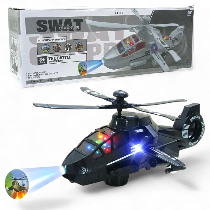 Swat Chopper Rescue Helicopter Toy | 3D Lights, Projection & Sound Effects | Rotating Propeller