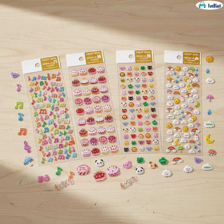 FunBlast Kawaii 3D Stickers | Aesthetic Self-Adhesive Craft Stickers for Kids | Pack of 4