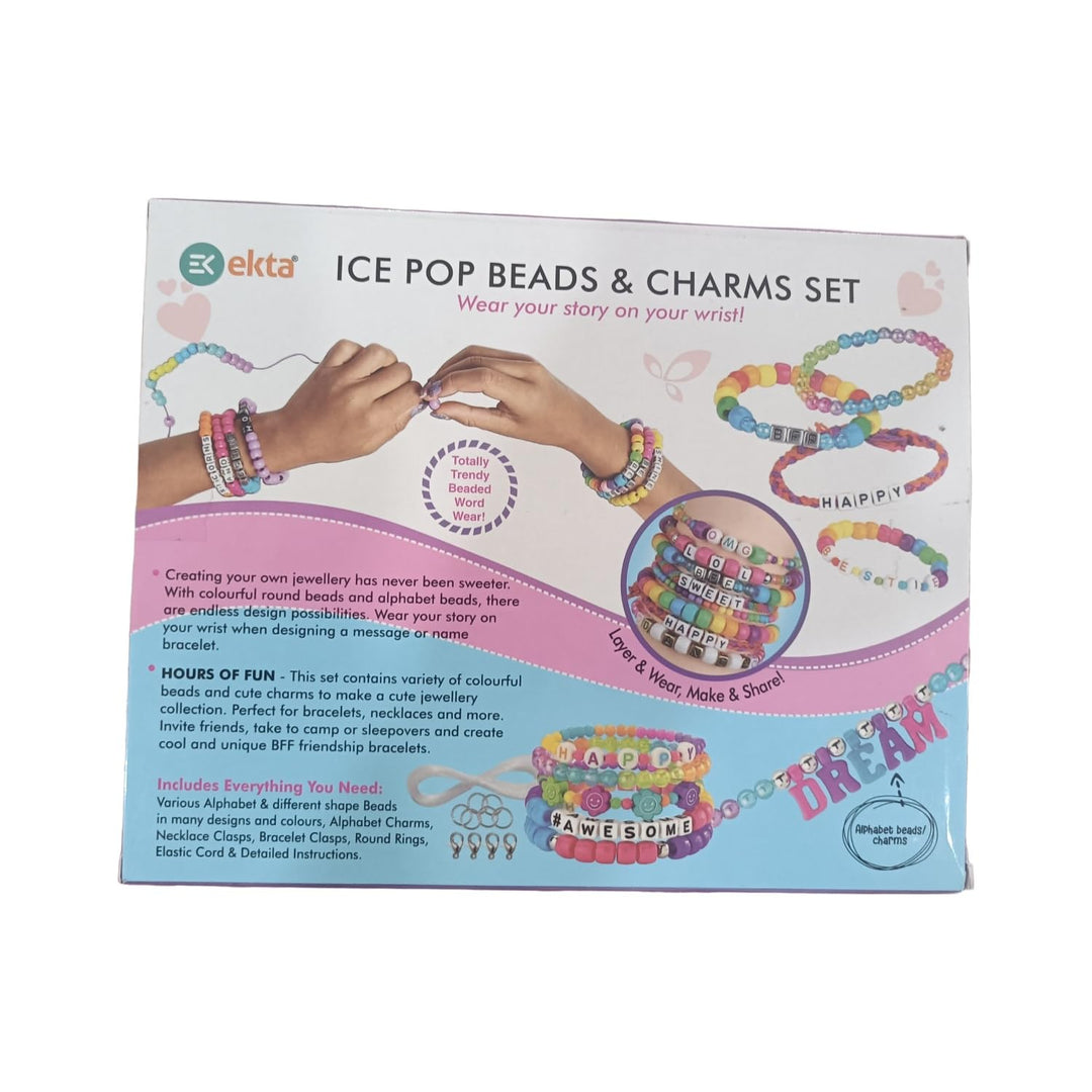 Ekta Ice Pop Beads & Charms Set | DIY Jewellery Making Kit with Alphabets Bead