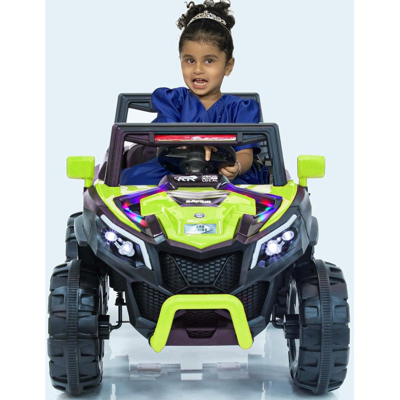 Green Driving Jeep Ride on | Remote + Mobile App Control & Manual Steering Drive Car | Bluetooth Music Player | Loading Capacity of 50 Kg | COD Not Available