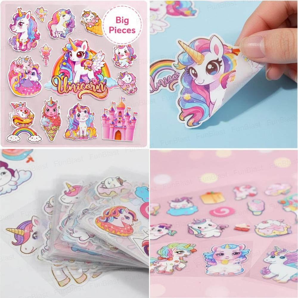 FunBlast Unicorn Theme PET Stickers | 100 Sheets | 500+ Kawaii Japanese Style Self Adhesive Stickers