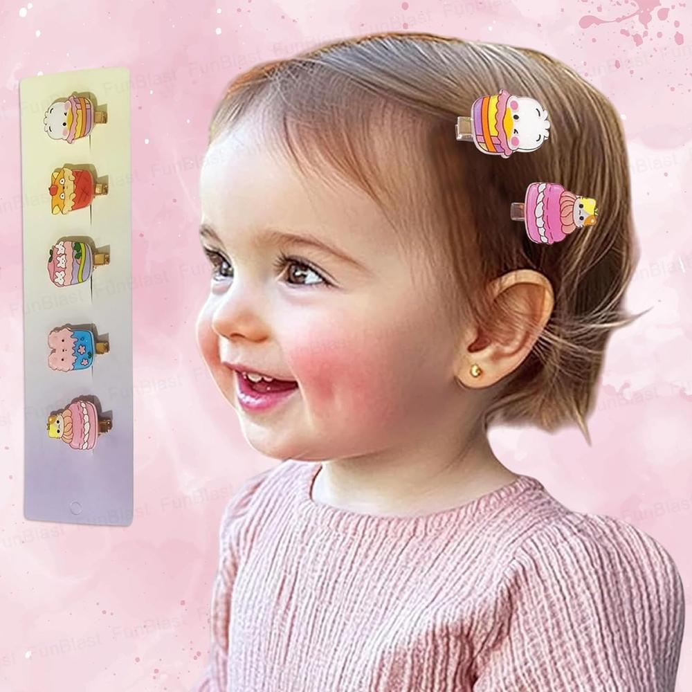 FunBlast Hairpins for Girls | 5 Pcs Ice-Cream Duckbill Clips | Cute Kawaii Tic Tac Barrettes