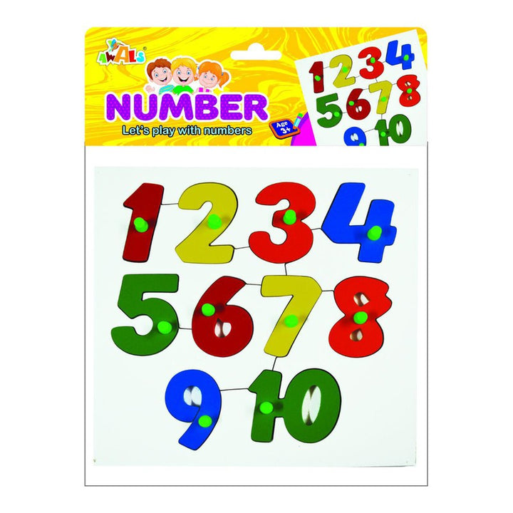 Wooden Number Puzzle - 1 to 10 with Knob Learning Educational Toy for Kids