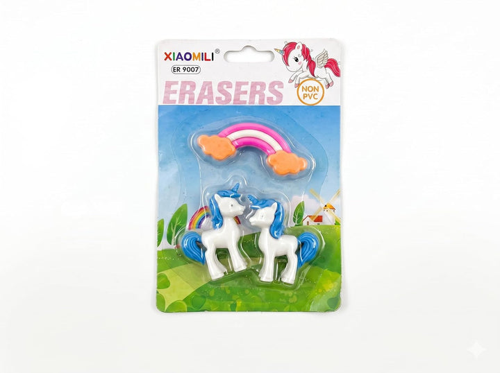 Pack of 2 (3 Piece Unicorn Eraser Set) - Blue