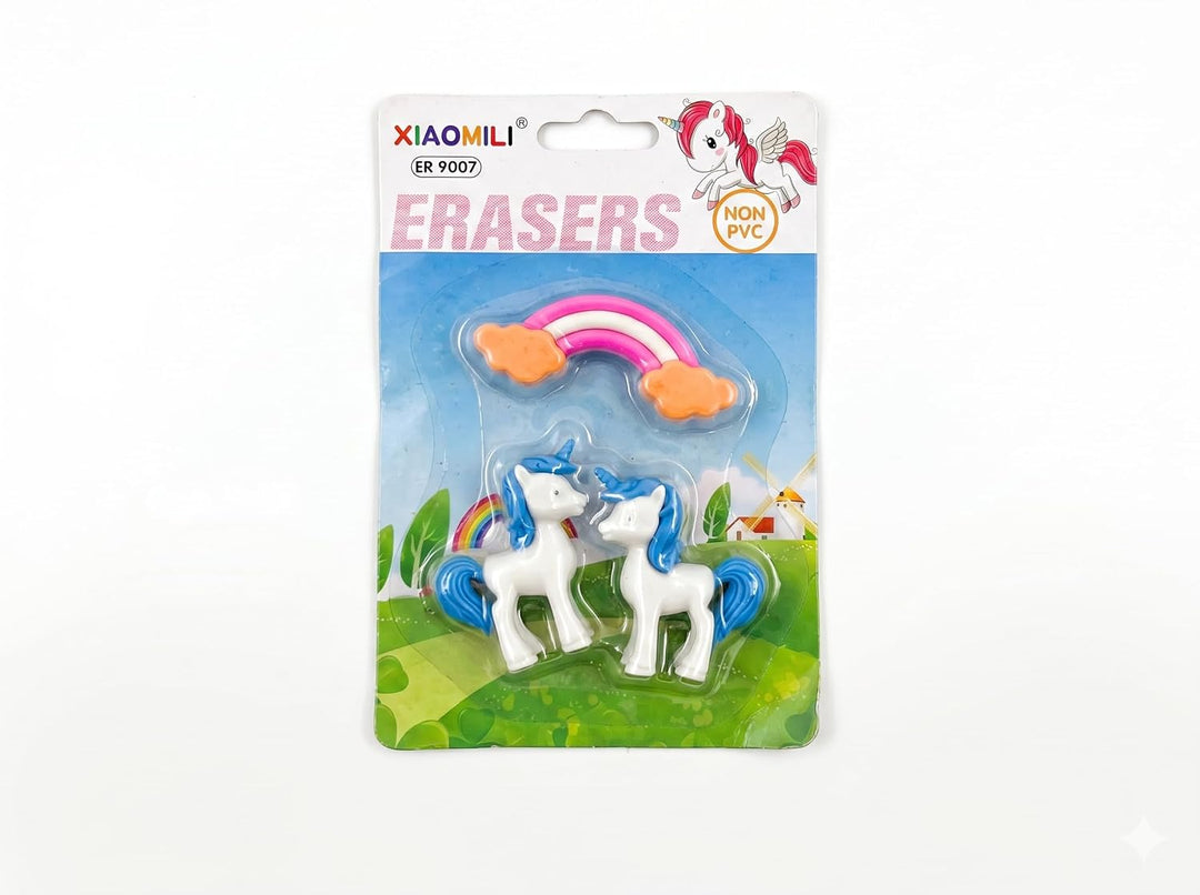 Pack of 2 (3 Piece Unicorn Eraser Set) - Blue