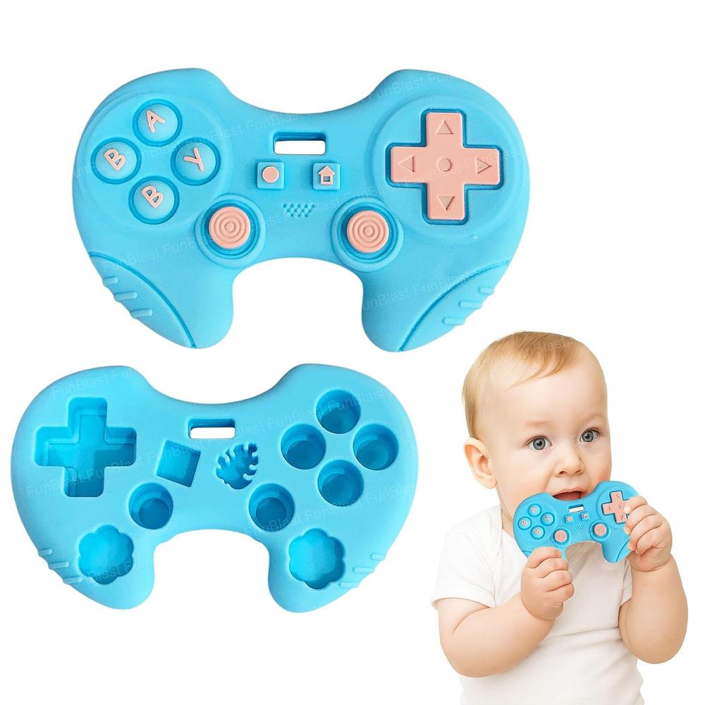 FunBlast Gaming Remote Silicone Baby Teether | Soft Teething Toy for Gum Soothing, Biting Skills (Blue)