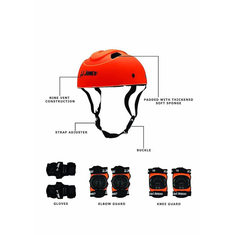 Super Tenacity Adjustable Skates Combo (Skates + Helmet + Knee pad + Elbow pad + Skates Gloves + Key + Bag) (MYC) | Large | Orange