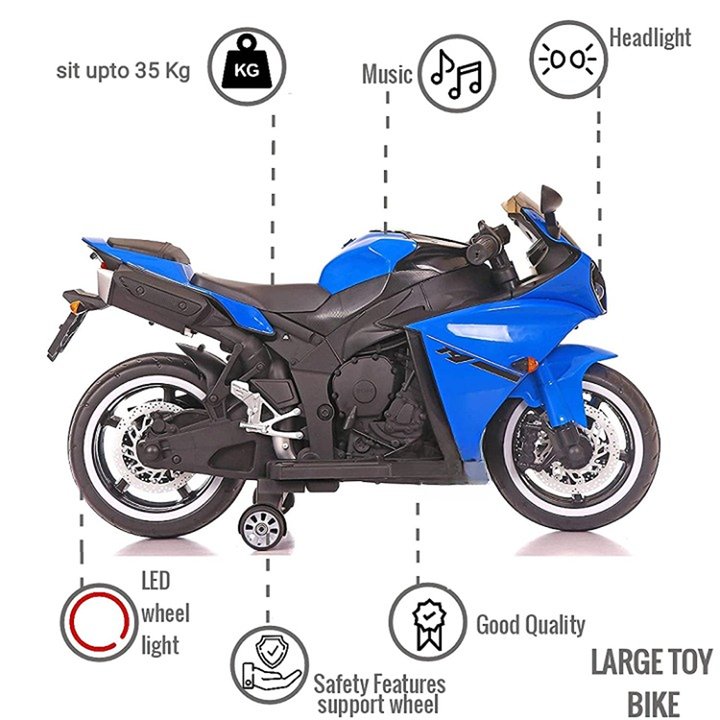 Blue Ride-On | Rechargeable Battery Operated | R3 Bike (COD Not Available)