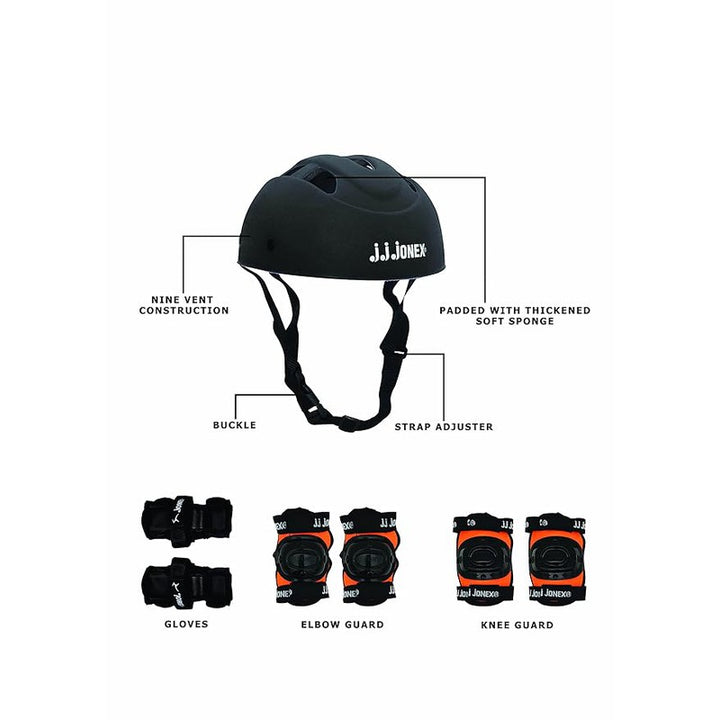 JJ Jonex Super Tenacity Adjustable Skates Combo (Skates + Helmet + Knee pad + Elbow pad + Skates Gloves + Key + Bag) (MYC) | Medium | Helmet Black |  6-11 Years