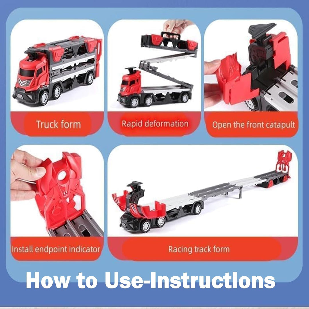 MUREN Cars Catapult Storage Deform Transport Truck Toy with Dual Racing Track