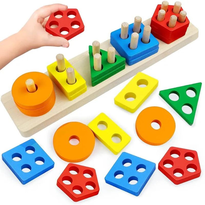 5 Shapes Colour Stacking Sorter with 20 Pieces | Geometric Board Blocks Sorting and Stacking Montessori Education Colour Recognition Toys for Kids