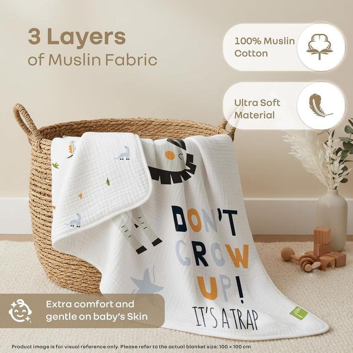 R for Rabbit Softkins Muslin Baby Quilt I Breathable Cotton, Lightweight & Multipurpose Baby Blanket - Zebra White