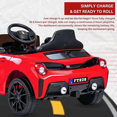 Resembling Ferrari F8 12V Battery Operated Ride-On Car for Kids | Electric Car with Remote Control | Rechargeable Battery-Powered Toy with LED Lights, Music, and USB Port - COD Not Available