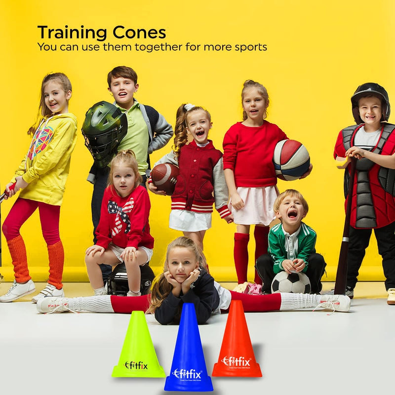 Fitfix Large Marker Cones with Carry Bag (Pack of 12 Cones) Height - 12 Inches | Space Marker Agility Cones for Sports Training