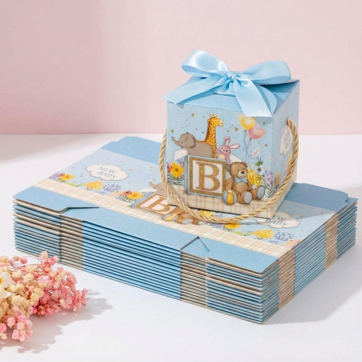 FunBlast Baby Shower Gift Boxes | Paper Folding Gift Boxes with Ribbon & Hanging Thread | Pack of 10