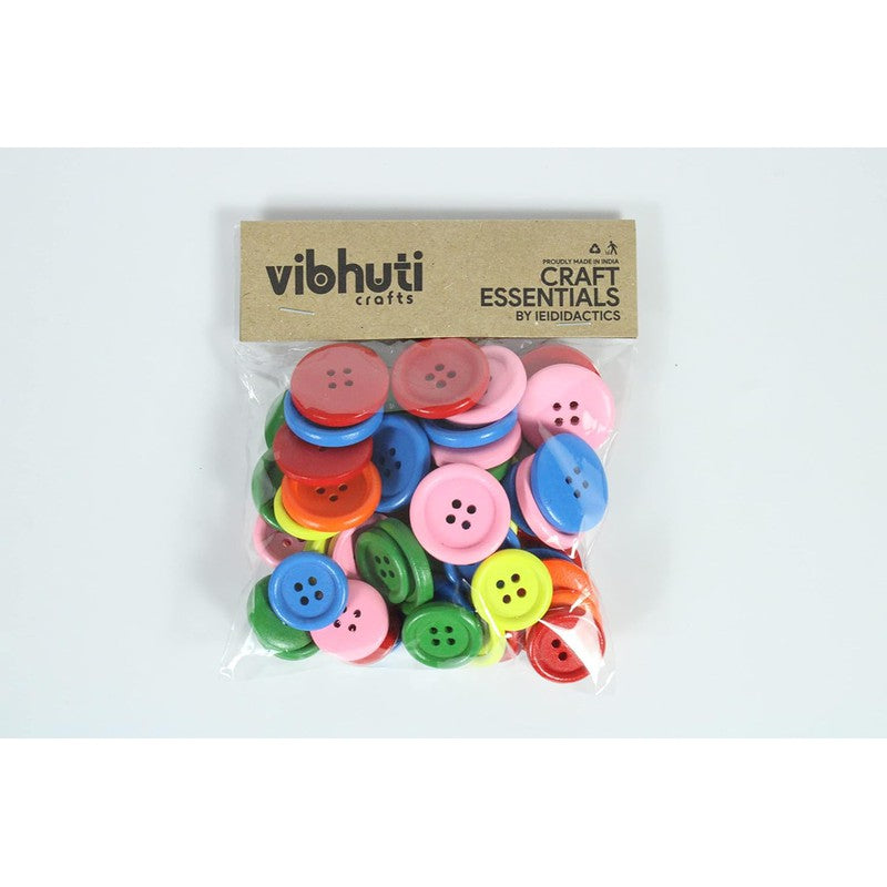 50 Pcs Neon Wooden Buttons | Used for DIY Art & Craft and Scrapbooking | Assorted Sizes (20mm and 25mm)