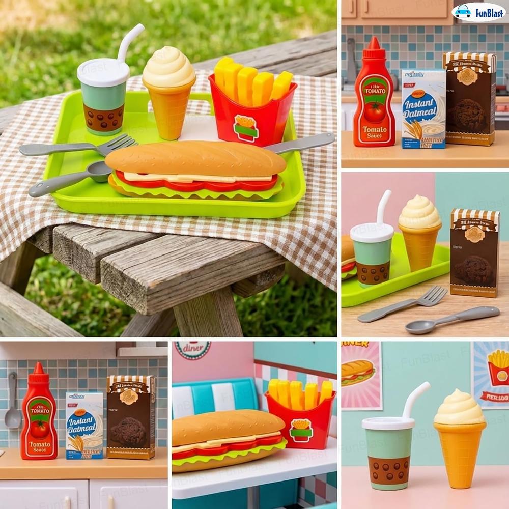 FunBlast Fast Food Play Set for Kids | Pretend Play Food Toys with Snacks, Tray, Accessories & Carry Box  (11 Pieces)