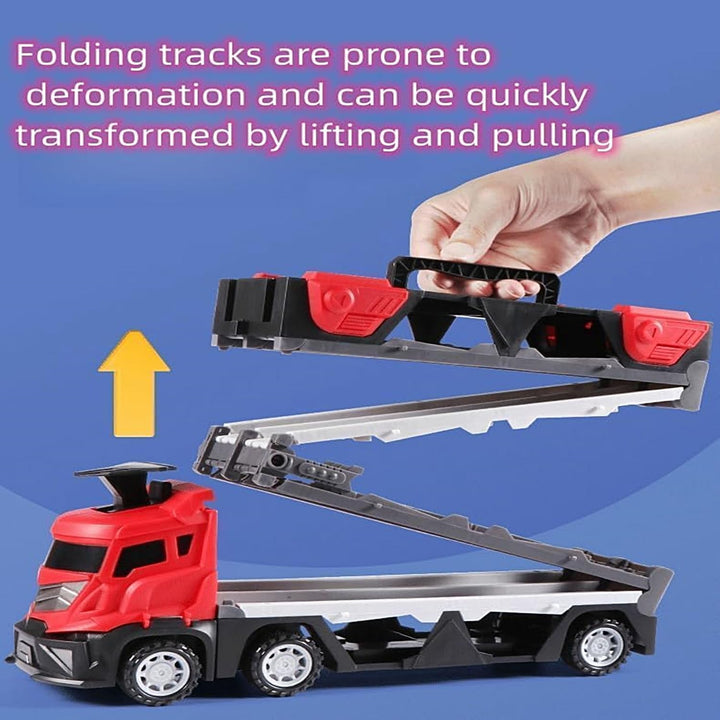 MUREN Cars Catapult Storage Deform Transport Truck Toy with Dual Racing Track
