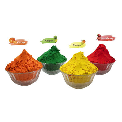 Corn Starch FDA Approved Dyes Holi Herbal Fruit Gulal (Pack of 4 = 800gm. (16pcs X 50gm))