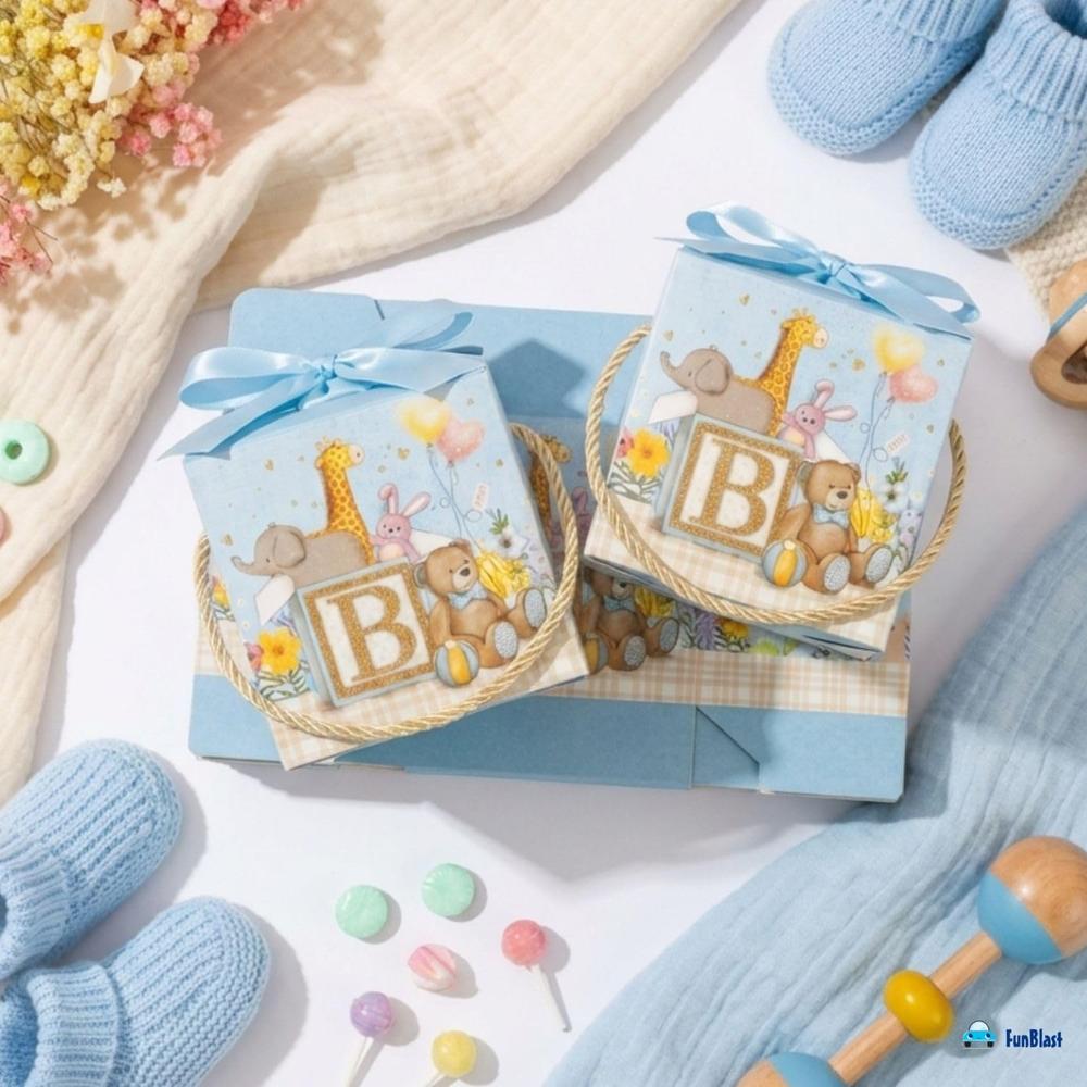 FunBlast Baby Shower Gift Boxes | Paper Folding Gift Boxes with Ribbon & Hanging Thread | Pack of 10