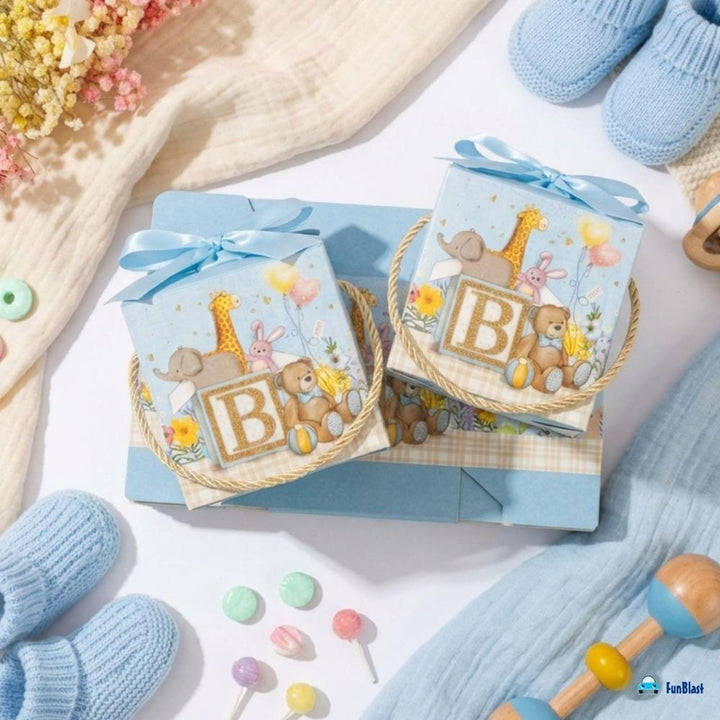 FunBlast Baby Shower Gift Boxes | Paper Folding Gift Boxes with Ribbon & Hanging Thread | Pack of 10