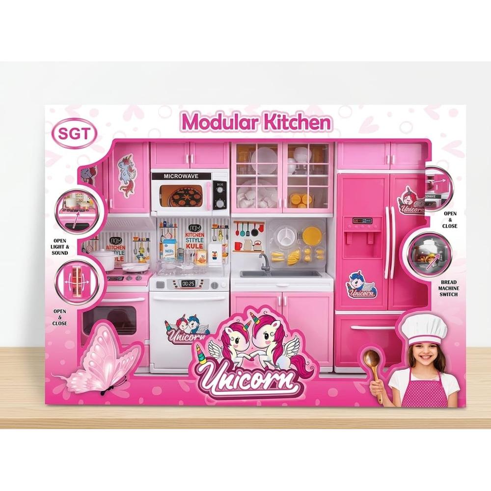 SGT Modular Kitchen Play Set for Kids | Pretend Cooking Set with Light & Sound | Microwave, Refrigerator & Kitchen Accessories