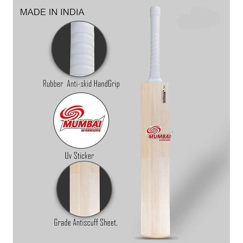 Jaspo Mumbai Warriors Club Craze Kashmir Willow Cricket Bat (Wood) | Full Size - Grade 1 with Singapore Cane Short Handle | 12+ Years