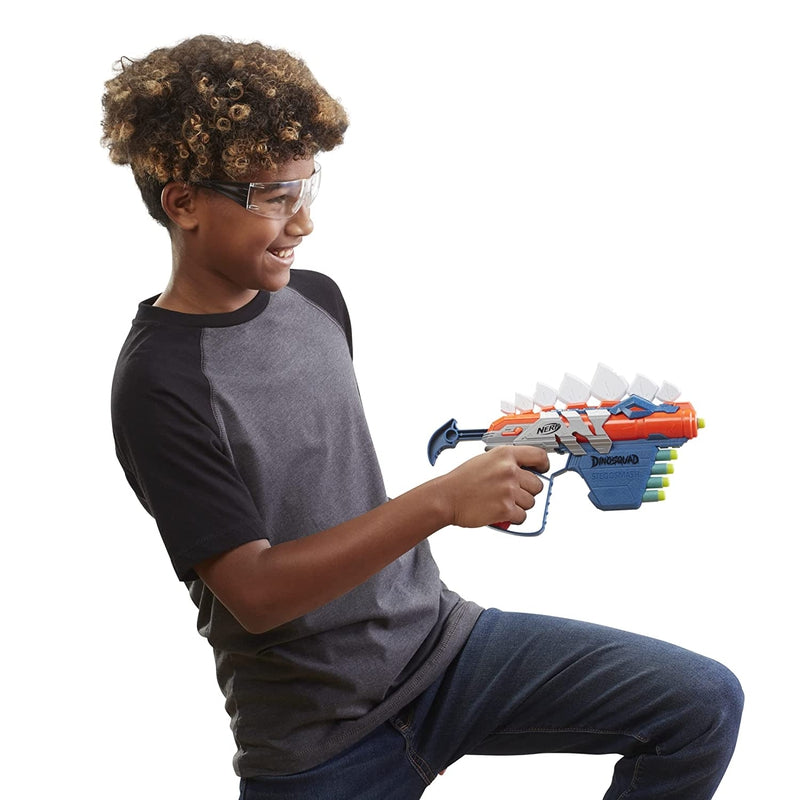 Nerf Dinosquad Stego - Smash Dart Blaster With 4-Dart Storage & Pull-Back Priming Handle