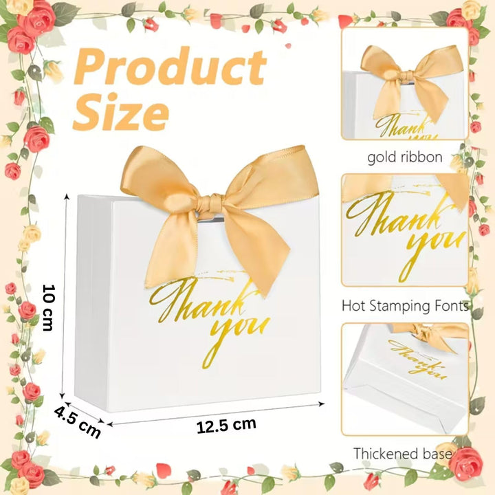 FunBlast Thank You Gift Bags | White Decorative Paper Gift Bags with Ribbon for Parties & Gifting | Pack of 10