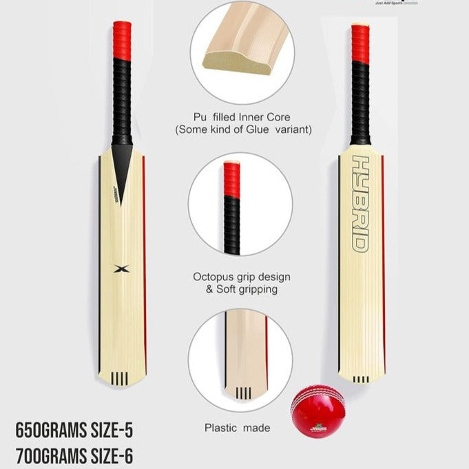 Jaspo Hybrid Composite Hard Plastic Cricket Bat (Bat with a Ball) Full Size | (PU Filled Inside) | 12+ Years