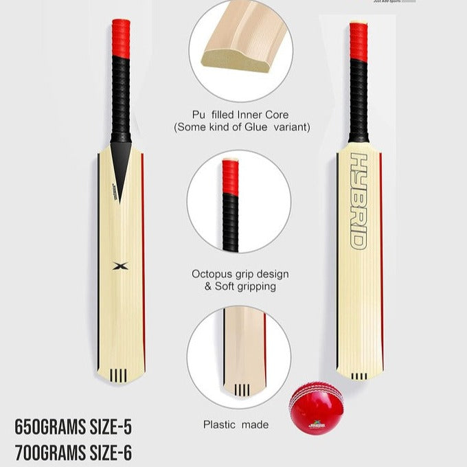 Jaspo Hybrid Composite Hard Plastic Cricket Bat (Bat with a Ball) Size 5 | (PU Filled Inside) | 12+ Years