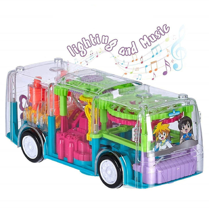 Transparent Bump & Go Electric Mechanical Gear Bus with Colorful LED Light & Music (3-6 Years)