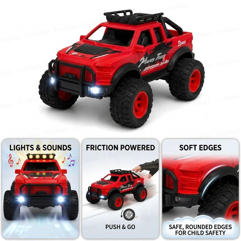 FunBlast Off-Road Toy Cars for Kids | Mini Pull-Back Monster Trucks with Big Wheels- Red