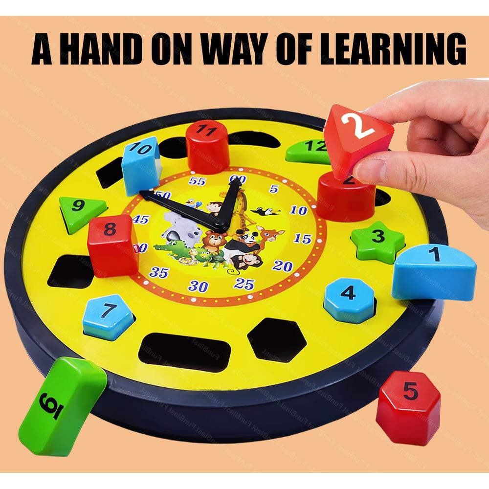 FunBlast Learning Clock Puzzle Toy for Kids | Time, Shape & Number Learning Jigsaw Toy