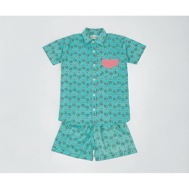 Little Ginnie Half Sleeve Shirt Pant Set for Kids | Blue