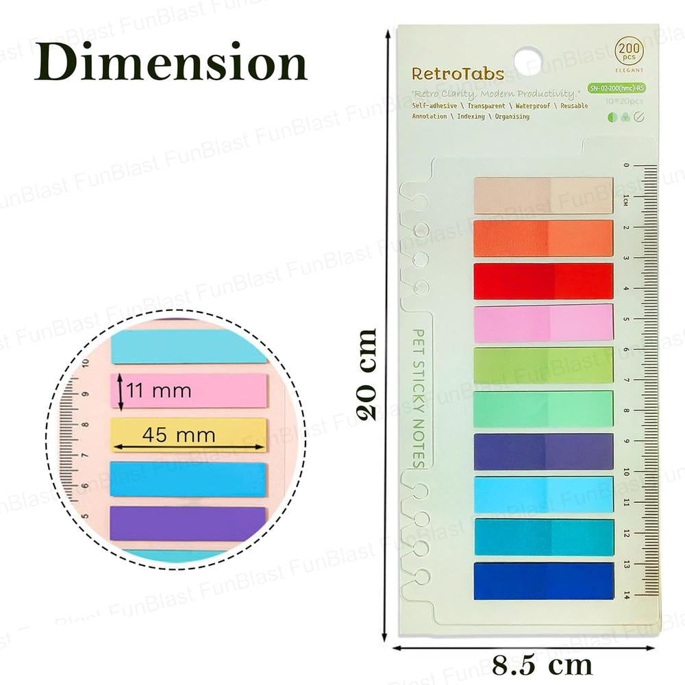 FunBlast Transparent Sticky Notes | Pastel Page Markers & Index Tabs with Ruler | 600 Pieces (Set 0f 3)