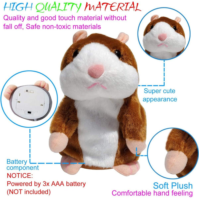 Set of 2 Talking Hamster Repeats What You Say (Educational Talking Toy) - Brown and Grey