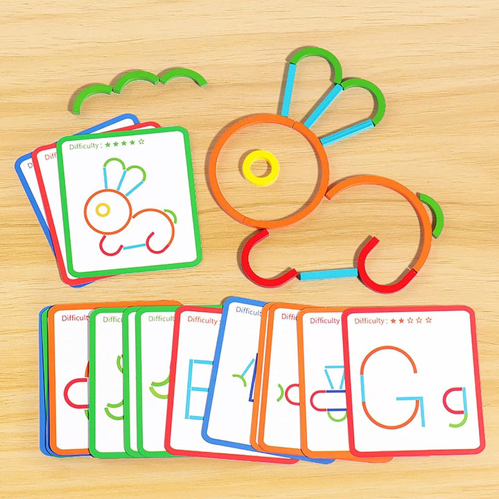MUREN Wooden Sticks & Rings Puzzle Game - 120 Piece | Montessori Creative Learning Set