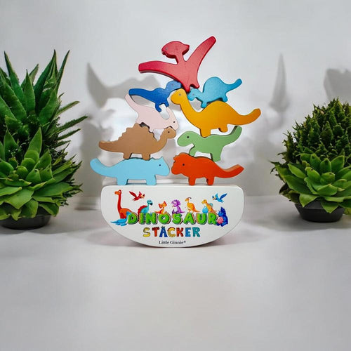 Little Ginnie Wooden Dino Balancing Building Blocks - 10 Pieces