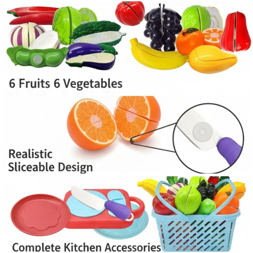 FunBlast Fruits & Vegetables Play Set for Kids | Sliceable Pretend Play Food Toys (11 Pieces)