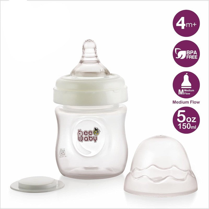 Ease Wide Neck Baby Feeding Bottle with Medium Flow Anti-Colic Soft Silicone Nipple -  150 ML / 5 oz (Pack of 2)