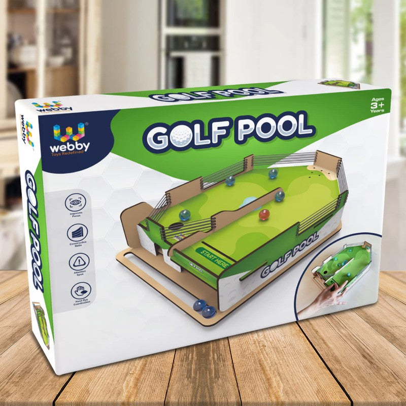 DIY Wooden Golf Pool Game with Marble, Table Top Fun Family Game Set