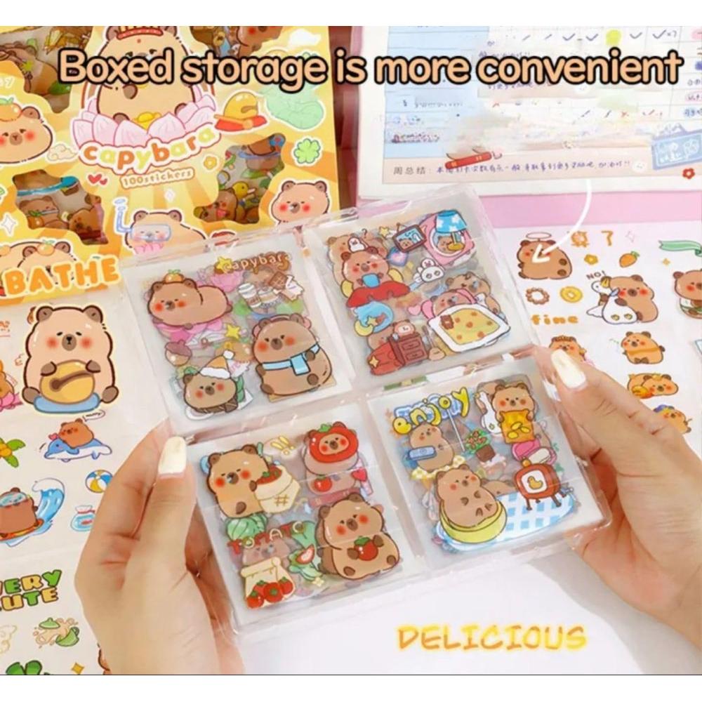 FunBlast Capybara Theme PET Stickers | 100 Sheets | 500+ Kawaii Japanese-Style Self-Adhesive Stickers