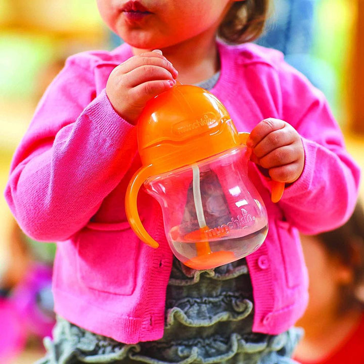 Munchkin Click Lock Tip & Sip Weighted Straw Cup- 207 ml (Orange) | Spill-Proof Sippy Cup for Babies