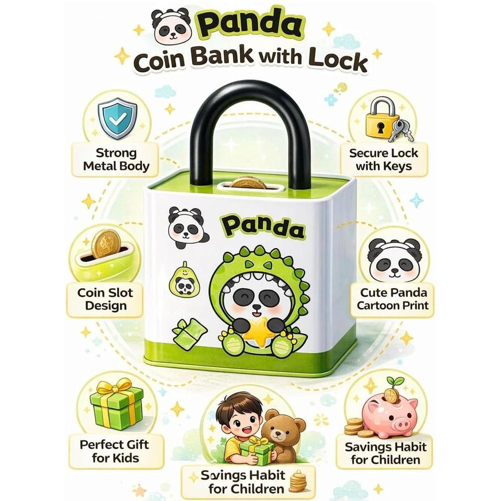 Magic World Cute Cartoon Piggy Bank with Combination Lock | Portable Money Saving & Cash Storage Box for Kids | Mini Coin Bank for Boys & Girls