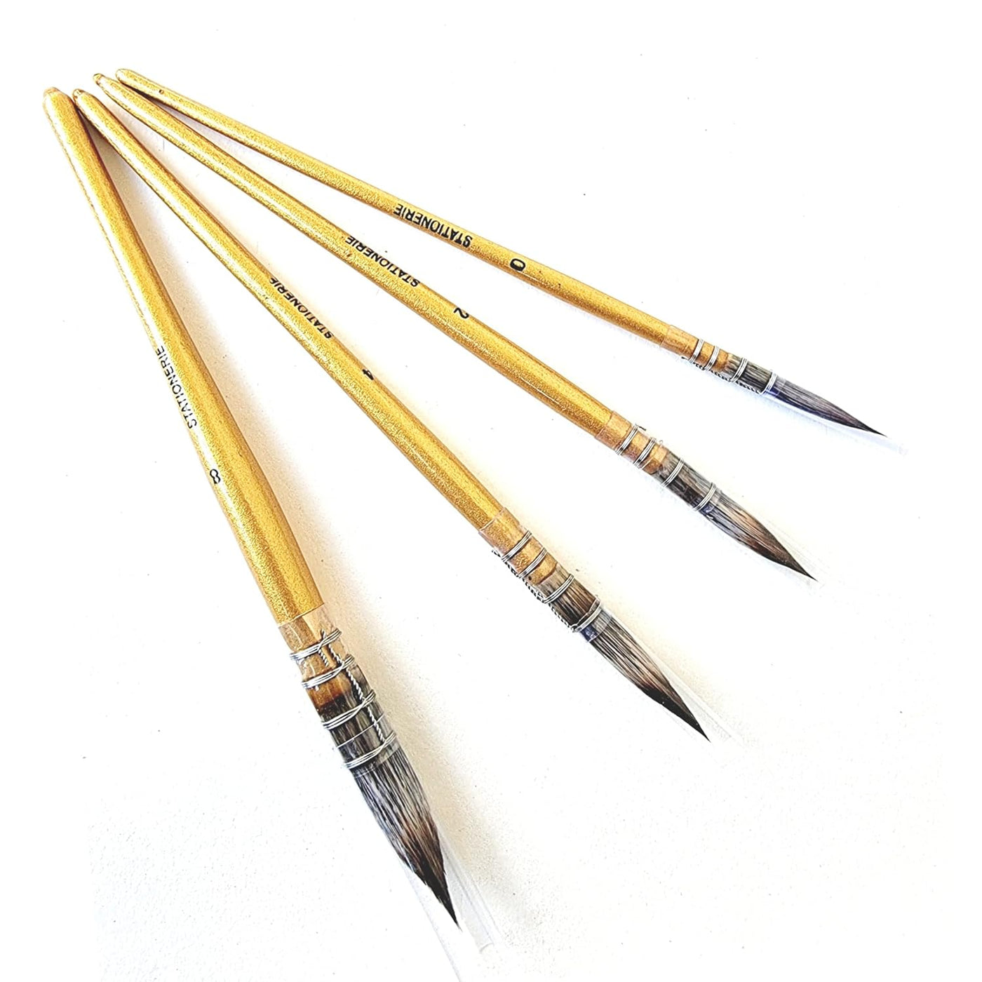 Set of 4 Synthetic Paint Brush | Handmade Quill, Mop, Wash, Vegan | Gold