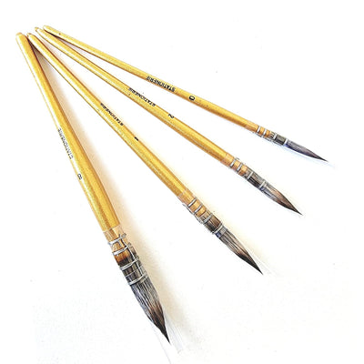 Set of 4 Synthetic Paint Brush | Handmade Quill, Mop, Wash, Vegan | Gold