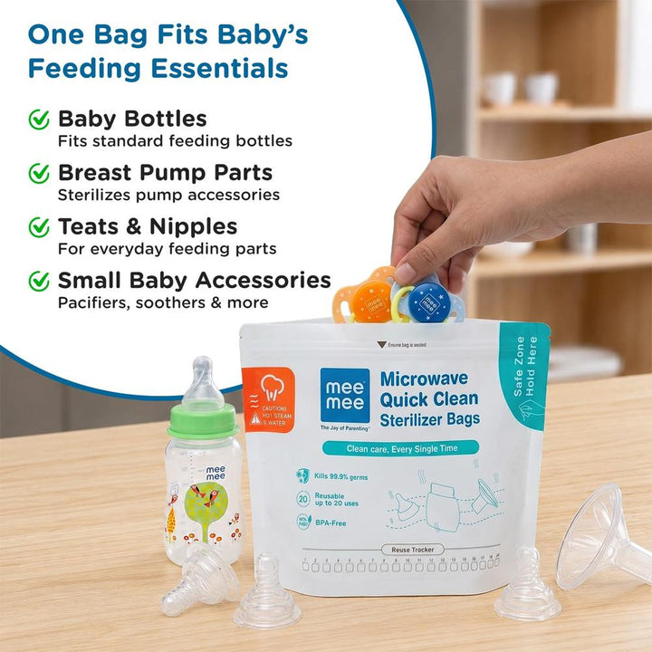Mee Mee Microwave Quick Clean Sterilizer Bags | Pack of 10 | BPA-Free Baby Feeding Accessory Sterilization Bags